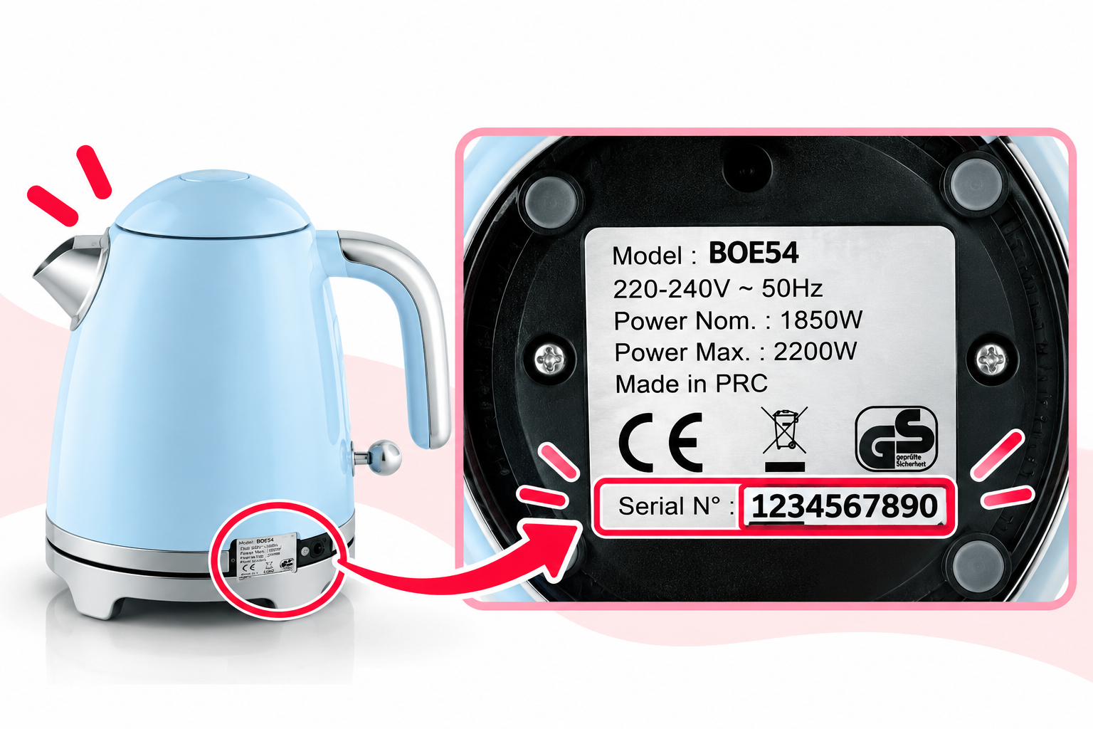 Example showing where to find the serial number